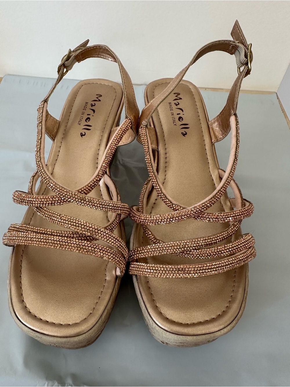 MARIELLA Rose Gold Strappy Wedge Sandals